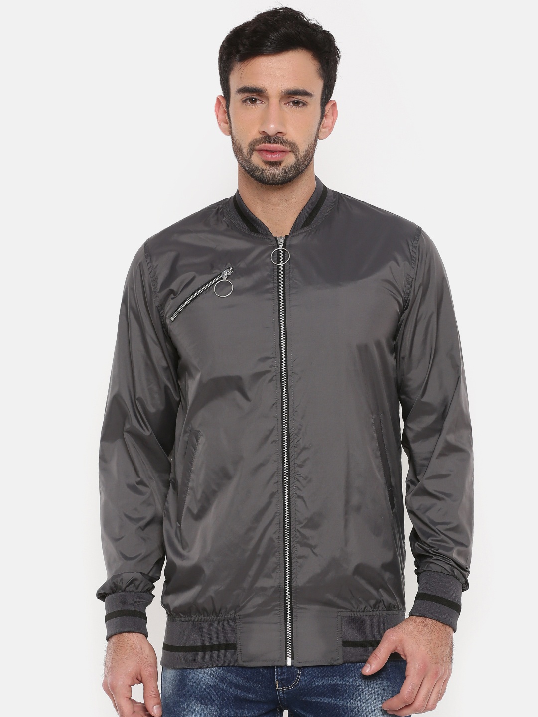

SKULT by Shahid Kapoor Men Grey Solid Bomber