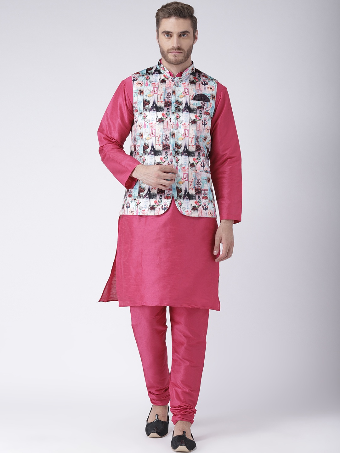 

Hangup Men Multicoloured Solid Kurta with Pyjamas, Peach