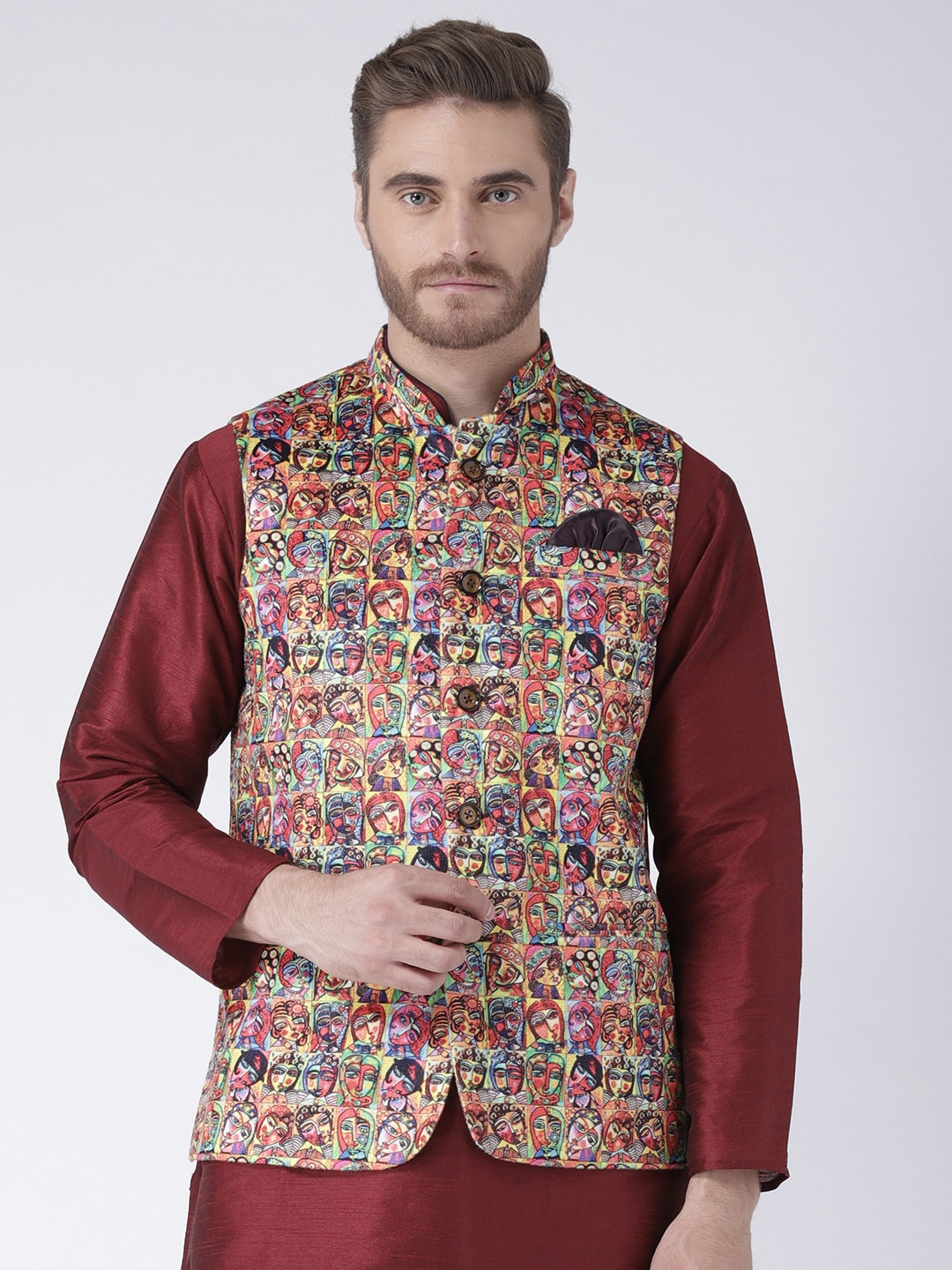 

Hangup Multicoloured Printed Nehru Jacket, Multi