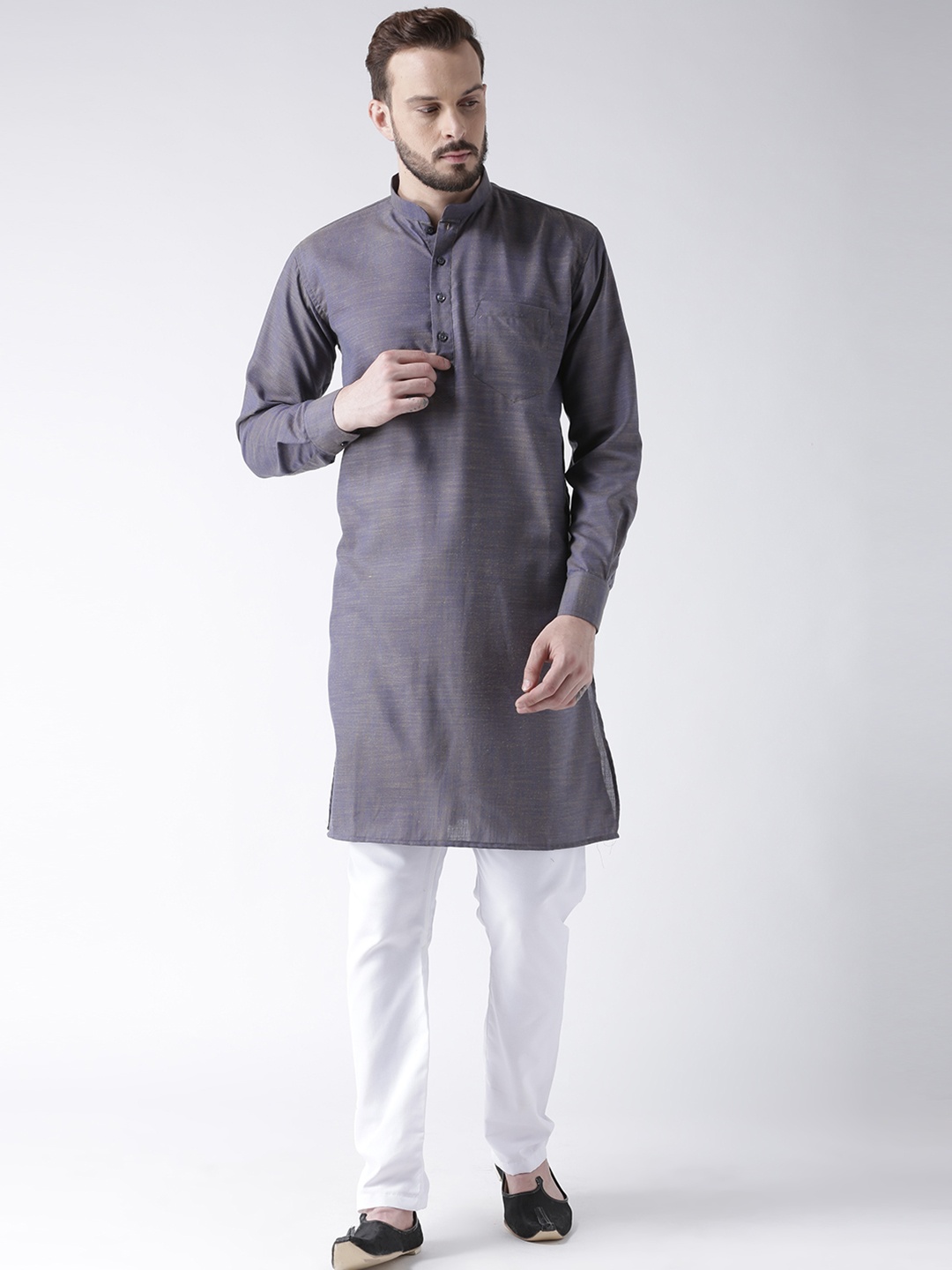 

Hangup Men Purple & Green Solid Straight Kurta