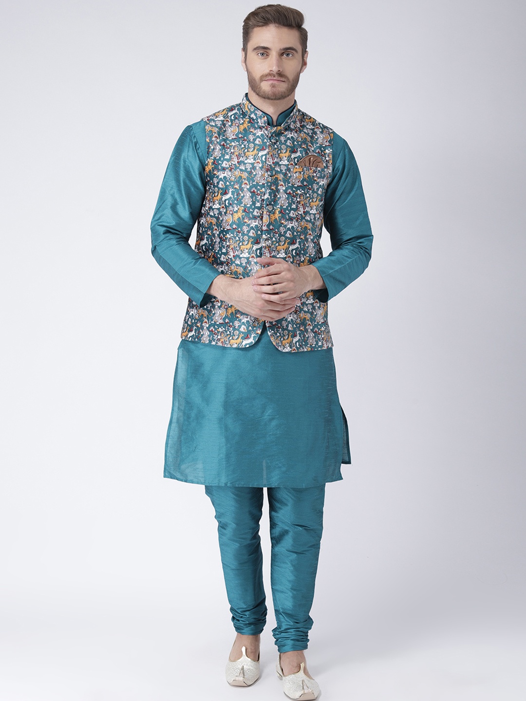 

Hangup Men Teal Solid Kurta with Pyjamas