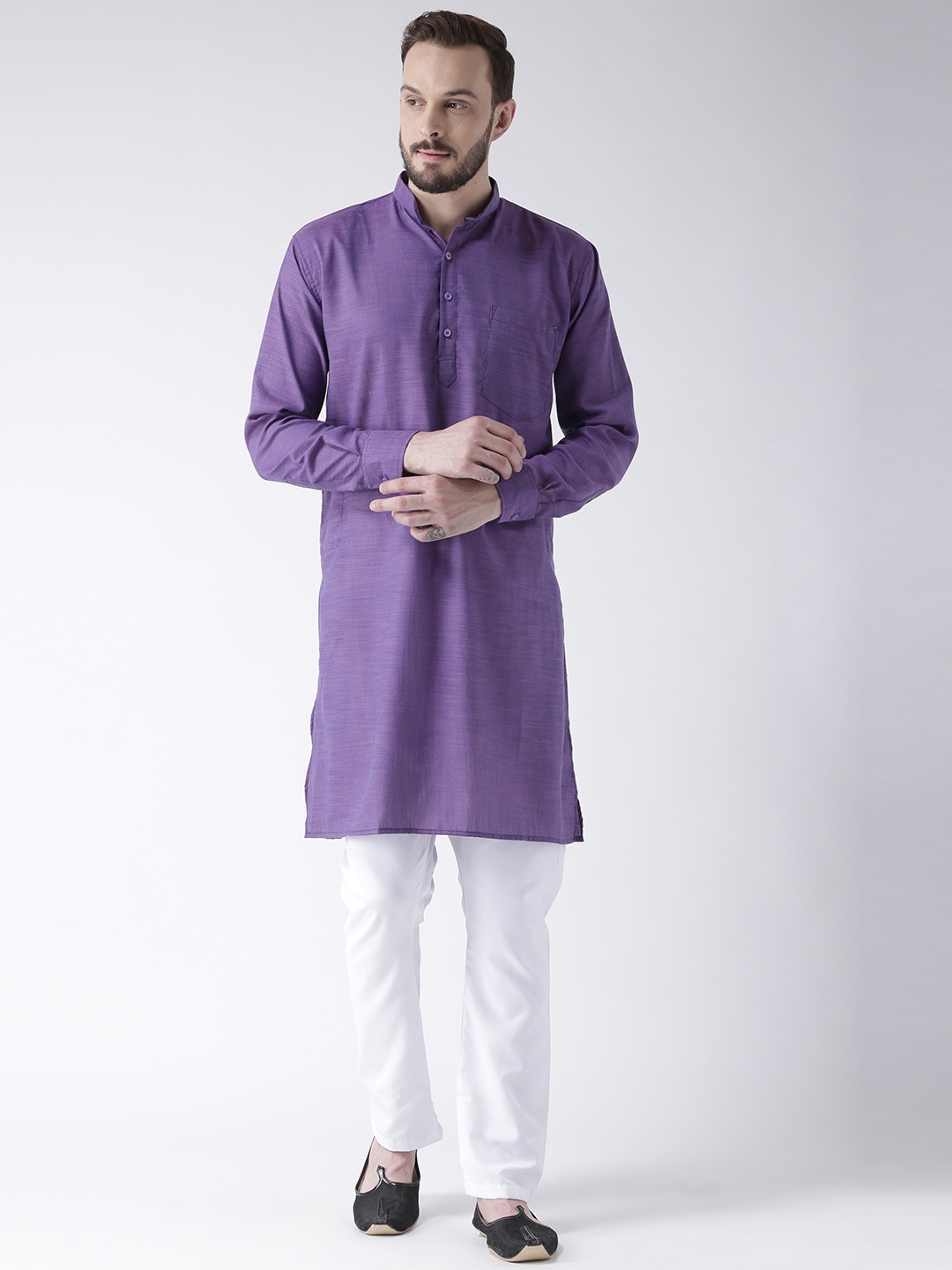 

Hangup Men Purple Solid Kurta with Pyjamas