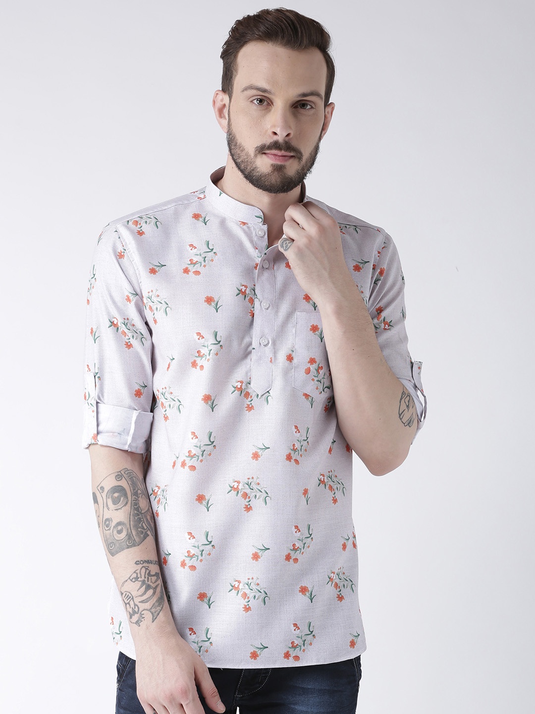 

Hangup Men Off-White & Multicoloured Printed Straight Kurta