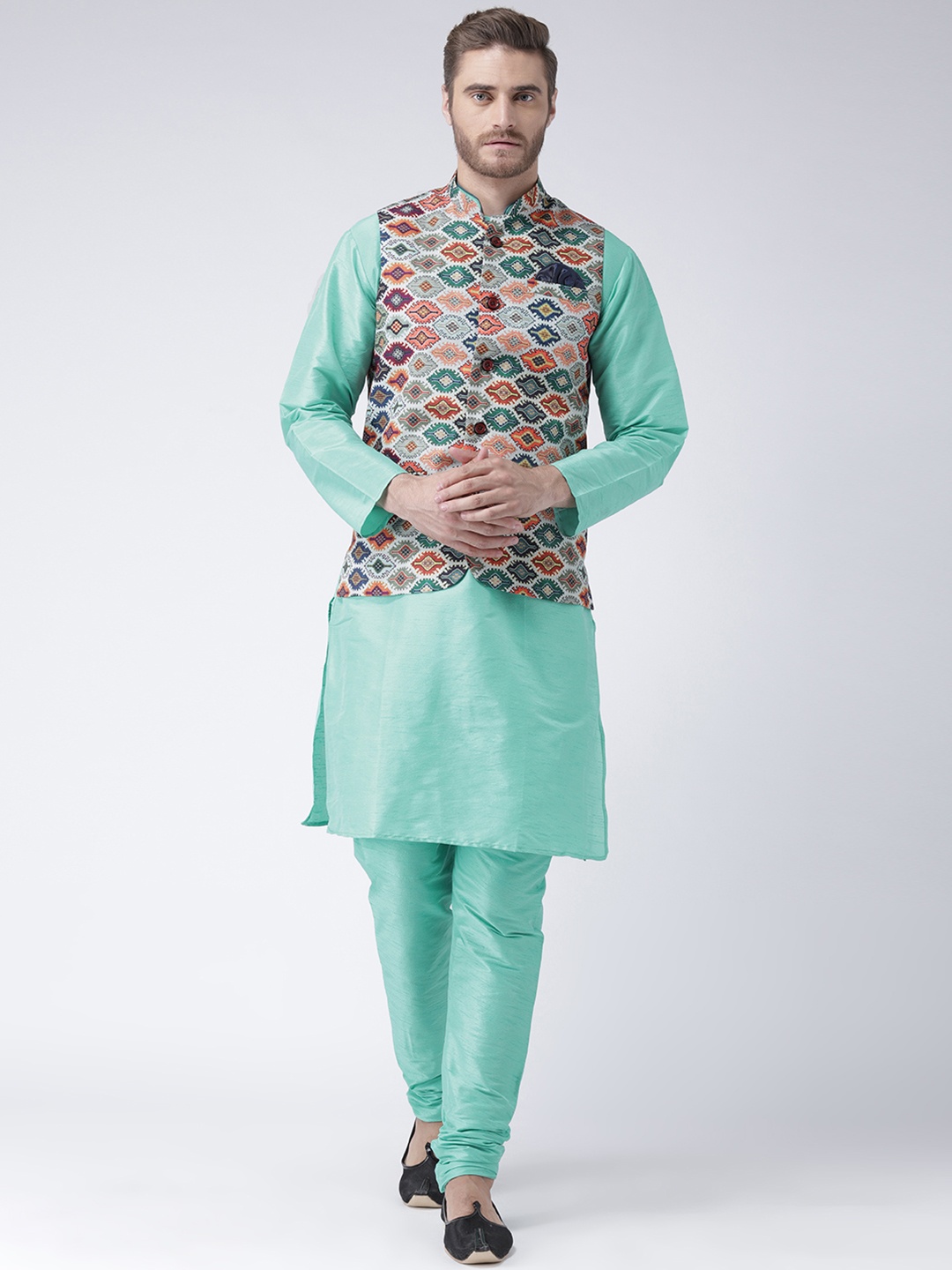 

Hangup Men Green Solid Kurta with Pyjamas