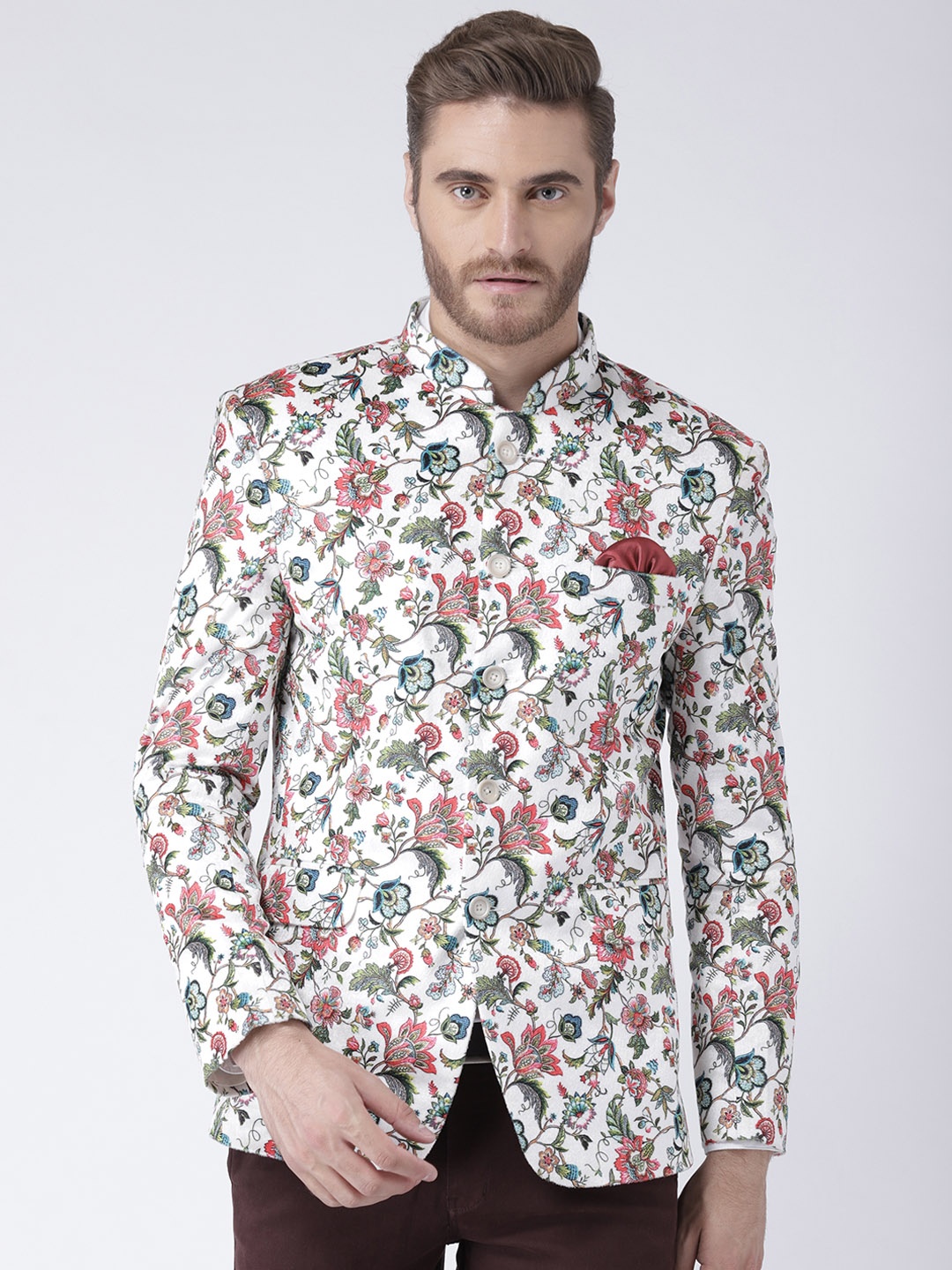 

Hangup Multicoloured Printed Slim Fit Bandhgala Blazer, Multi