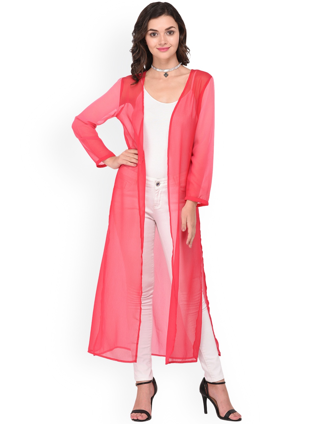 

PURYS Pink Solid Open Front Shrug