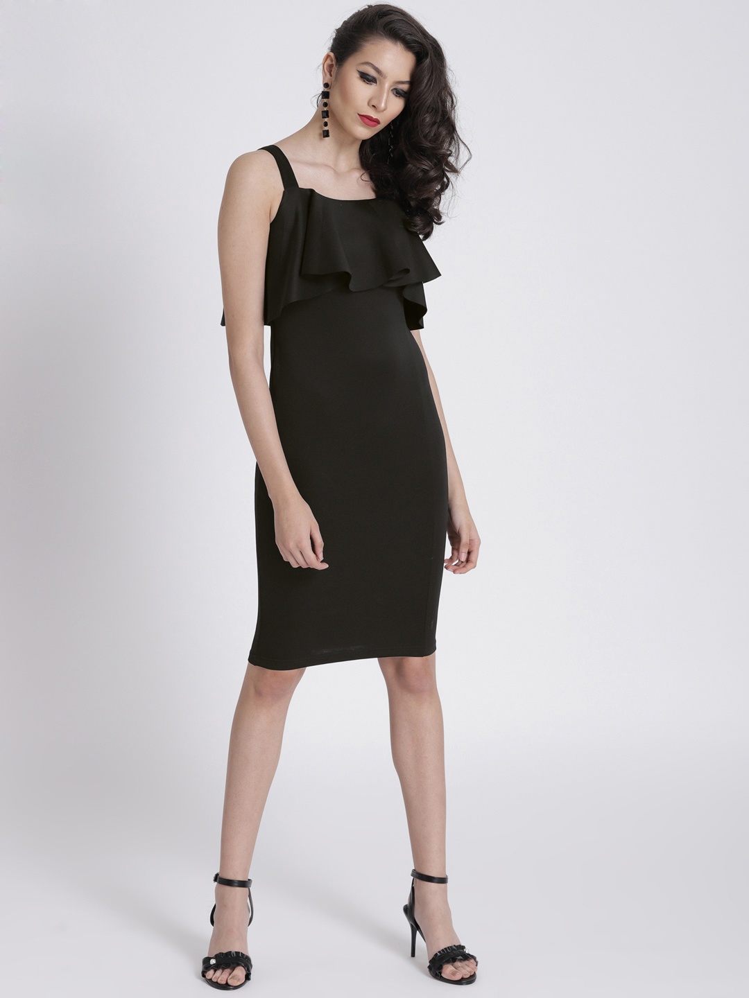 

SASSAFRAS Black Scuba Layered Strappy Sheath Dress