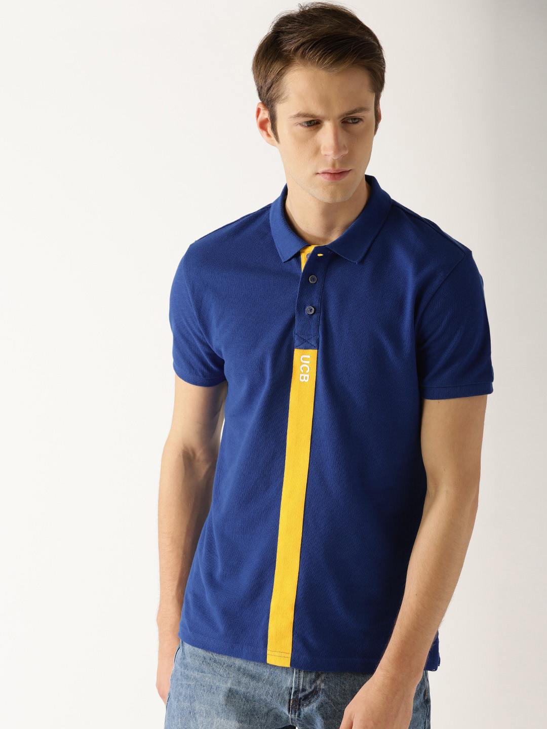 

United Colors of Benetton Men Blue Solid Polo Collar T-shirt