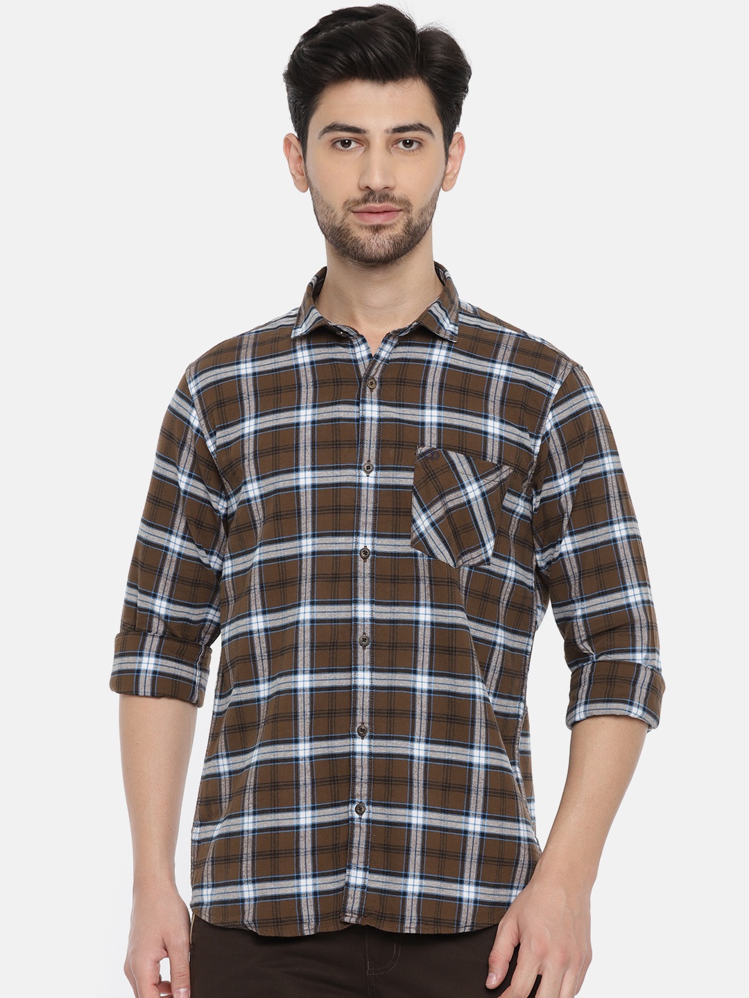 

Ruggers Men Brown Contemporary Fit Checked Casual Shirt