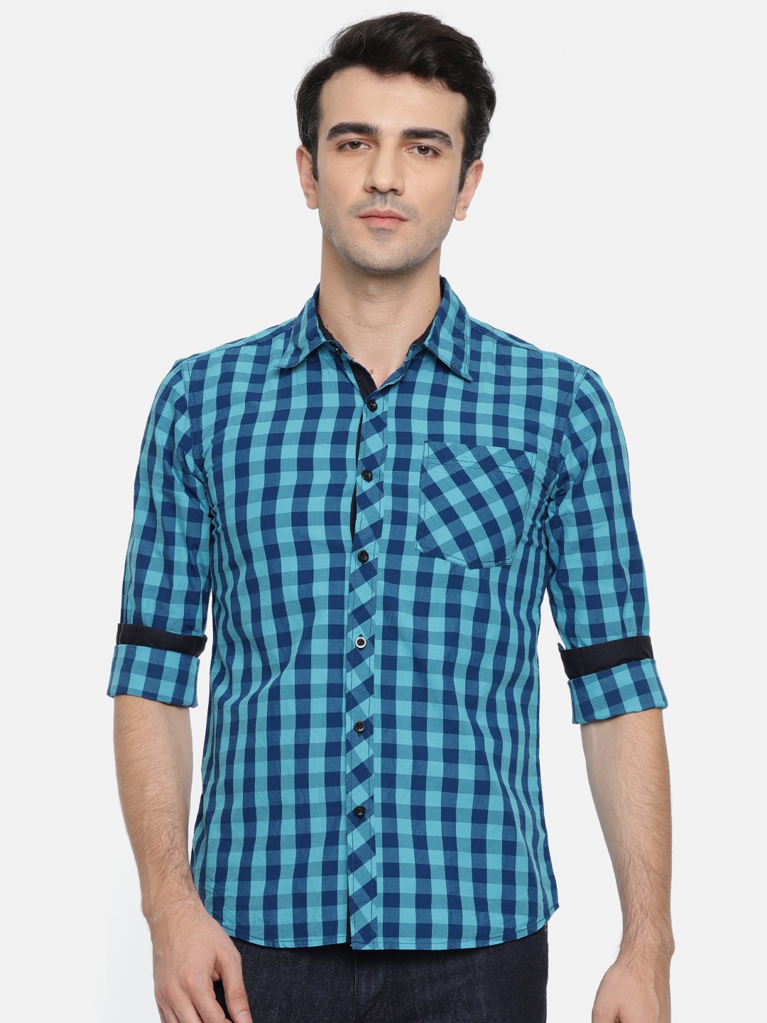 

Ruggers Men Blue Regular Fit Checked Casual Shirt