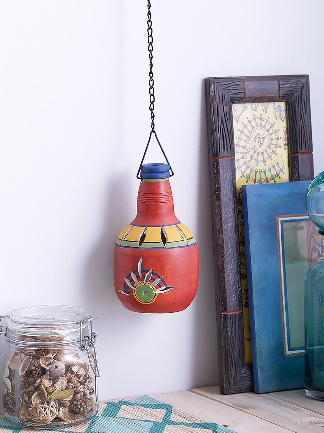 

VarEesha Red Printed Hand Painted hanging Lantern