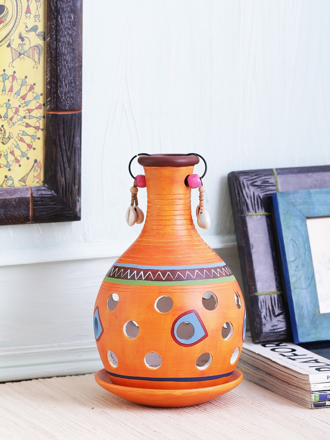 

VarEesha Orange Printed Hand Painted Table Top Lantern