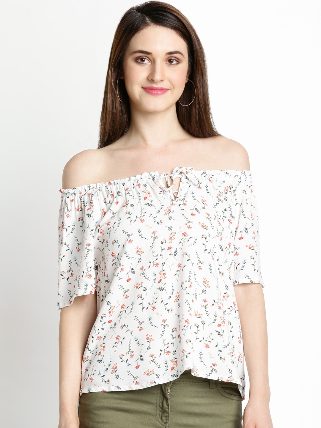 

Honey by Pantaloons Women Off-White Printed Bardot Top