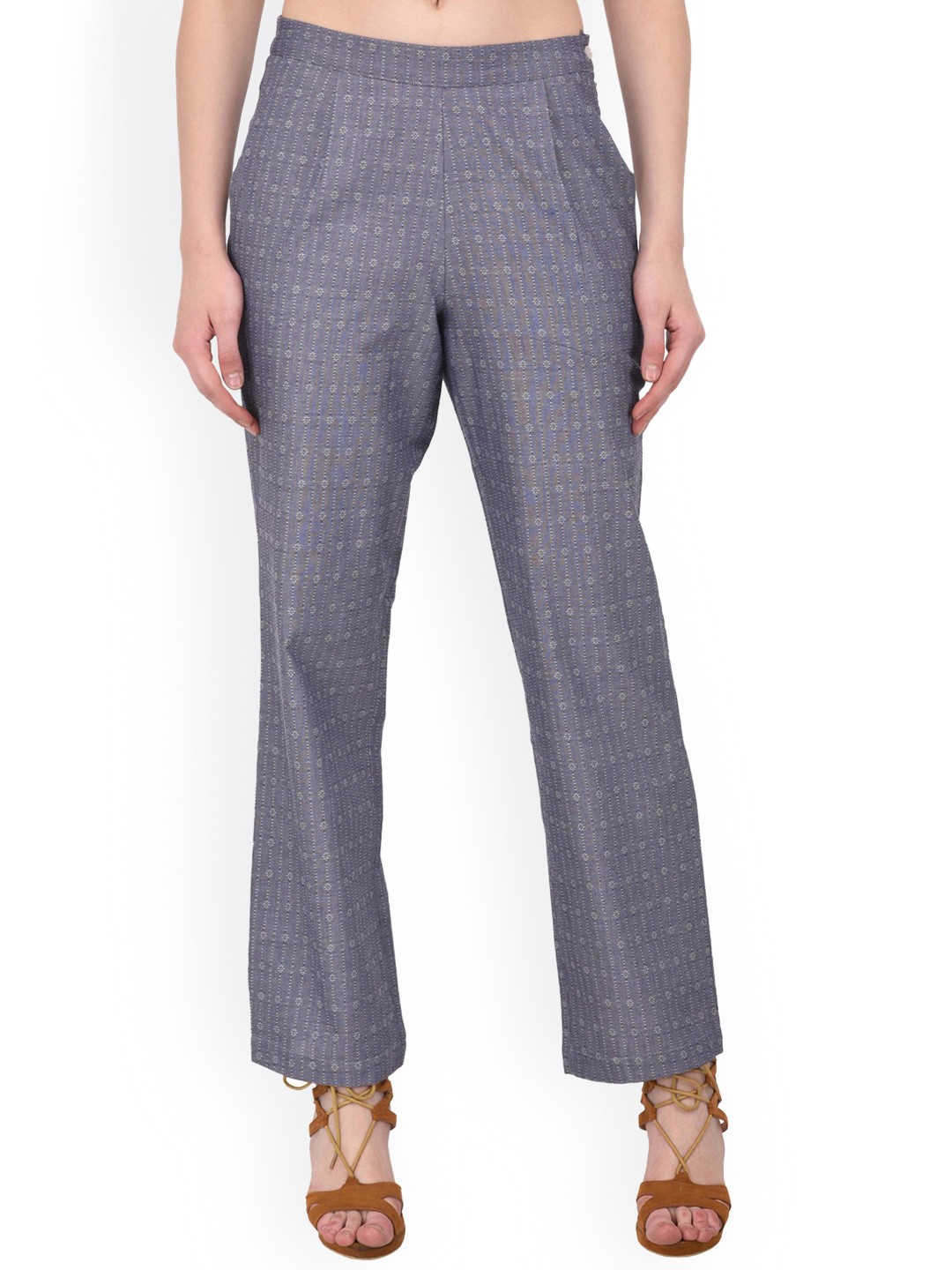 

Zuziz Women Grey Printed Regular Fit Regular Trousers