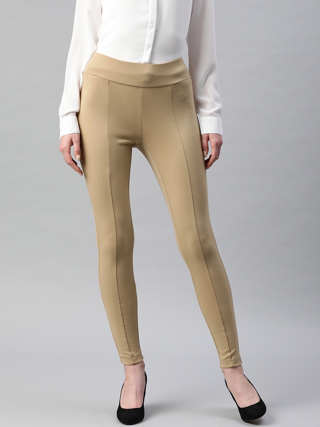 

Van Heusen Woman Beige Regular Fit Solid Treggings