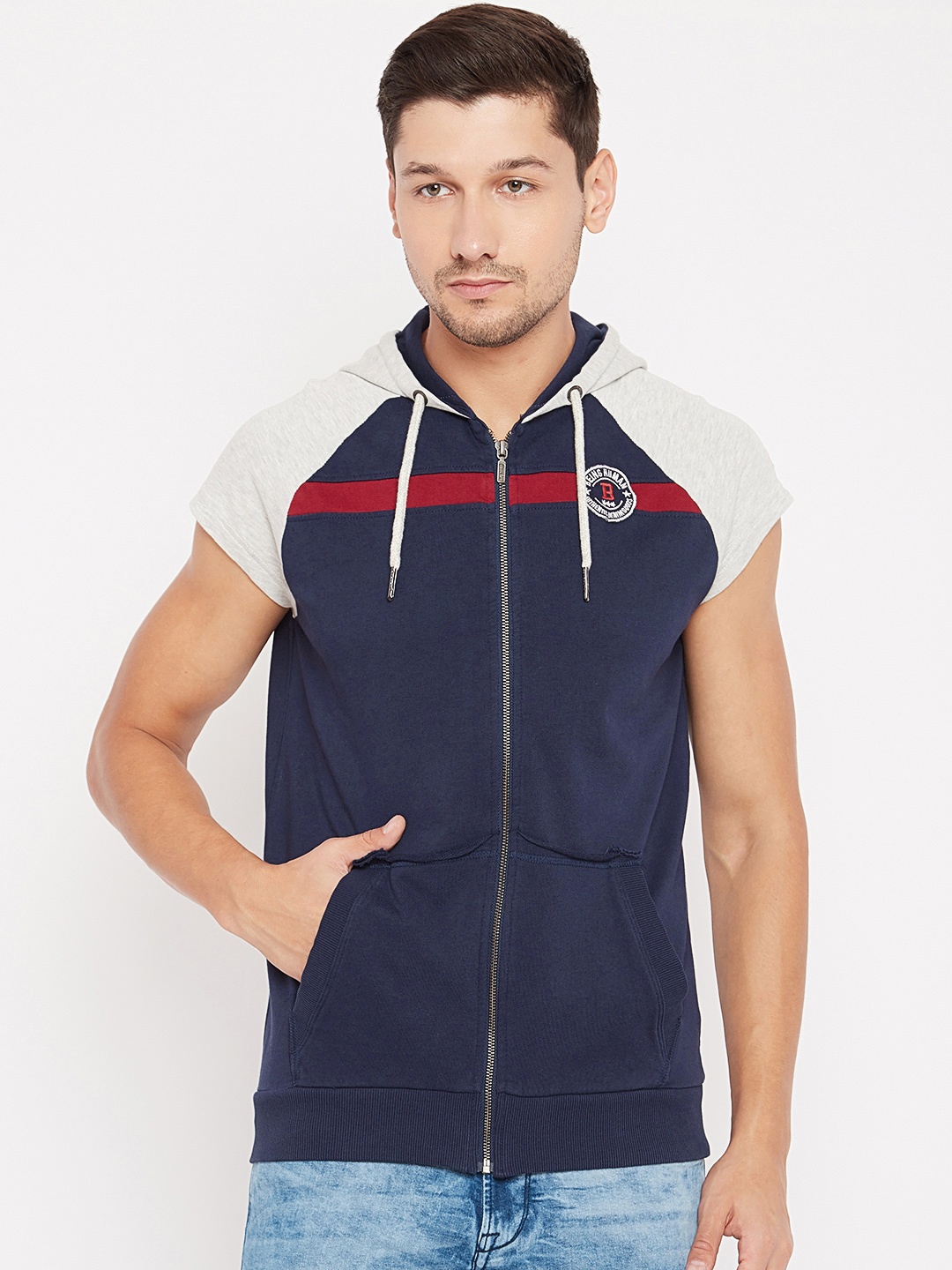 

Being Human Men Navy Blue & Grey Melange Solid Hooded Sweatshirt