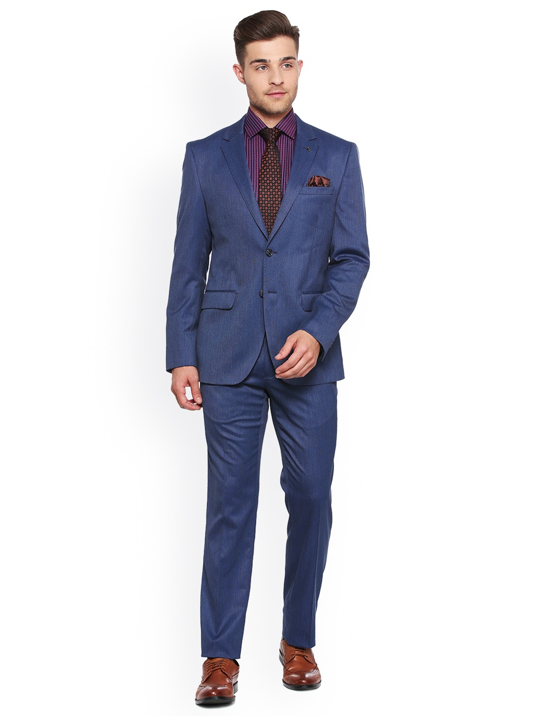 

Van Heusen Men Navy Blue Checked Slim Fit Single-Breasted Suit