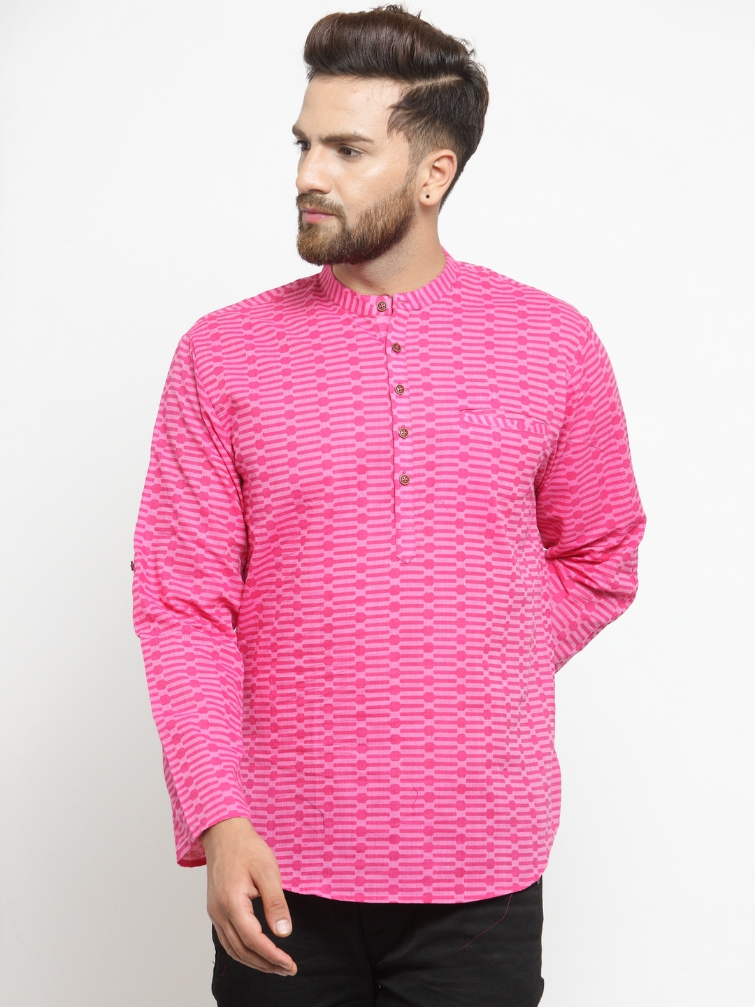 

SALWAR STUDIO Men Pink Printed Straight Kurta