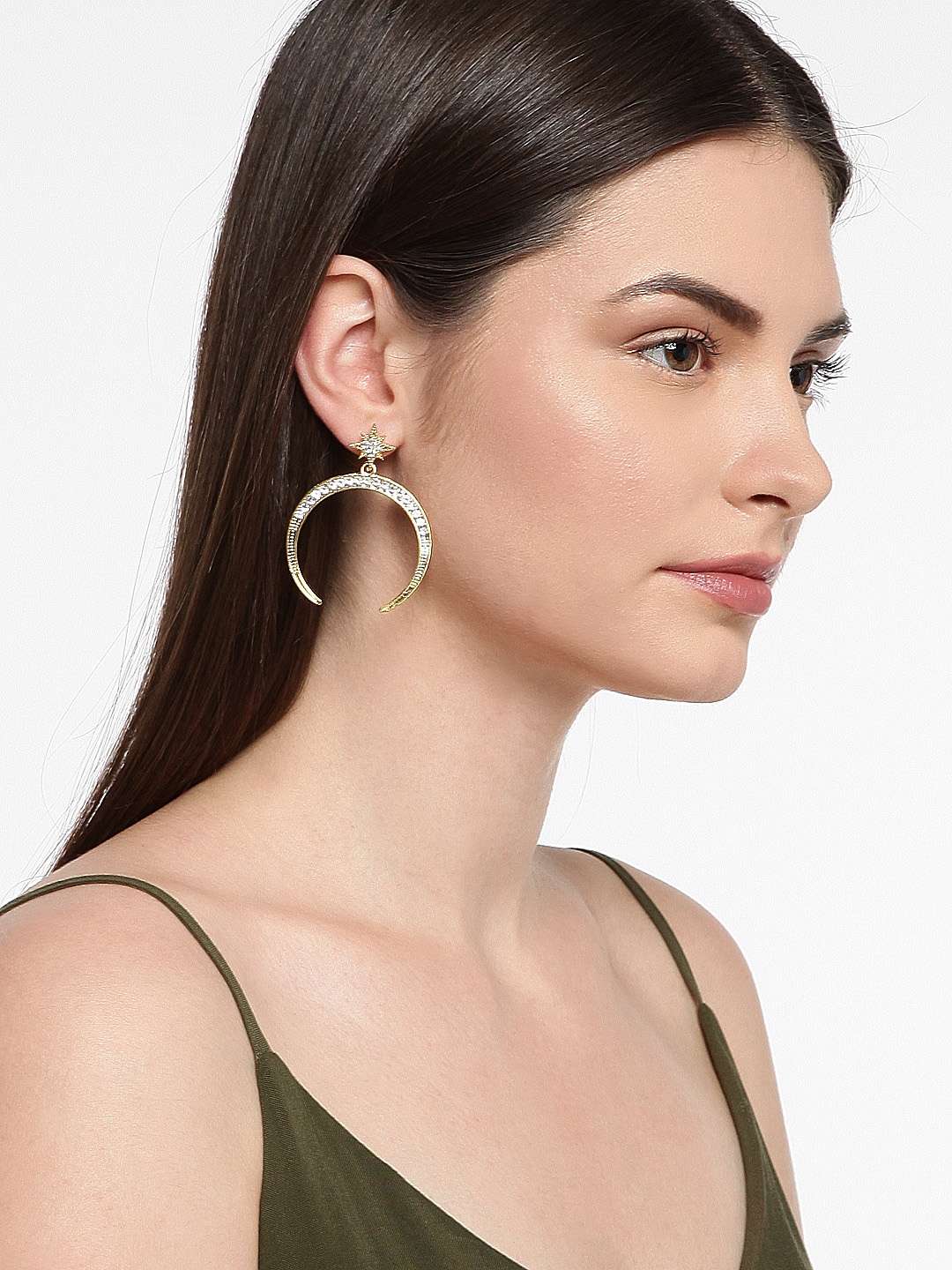 

OOMPH Gold-Toned & White Crescent Shaped Drop Earrings