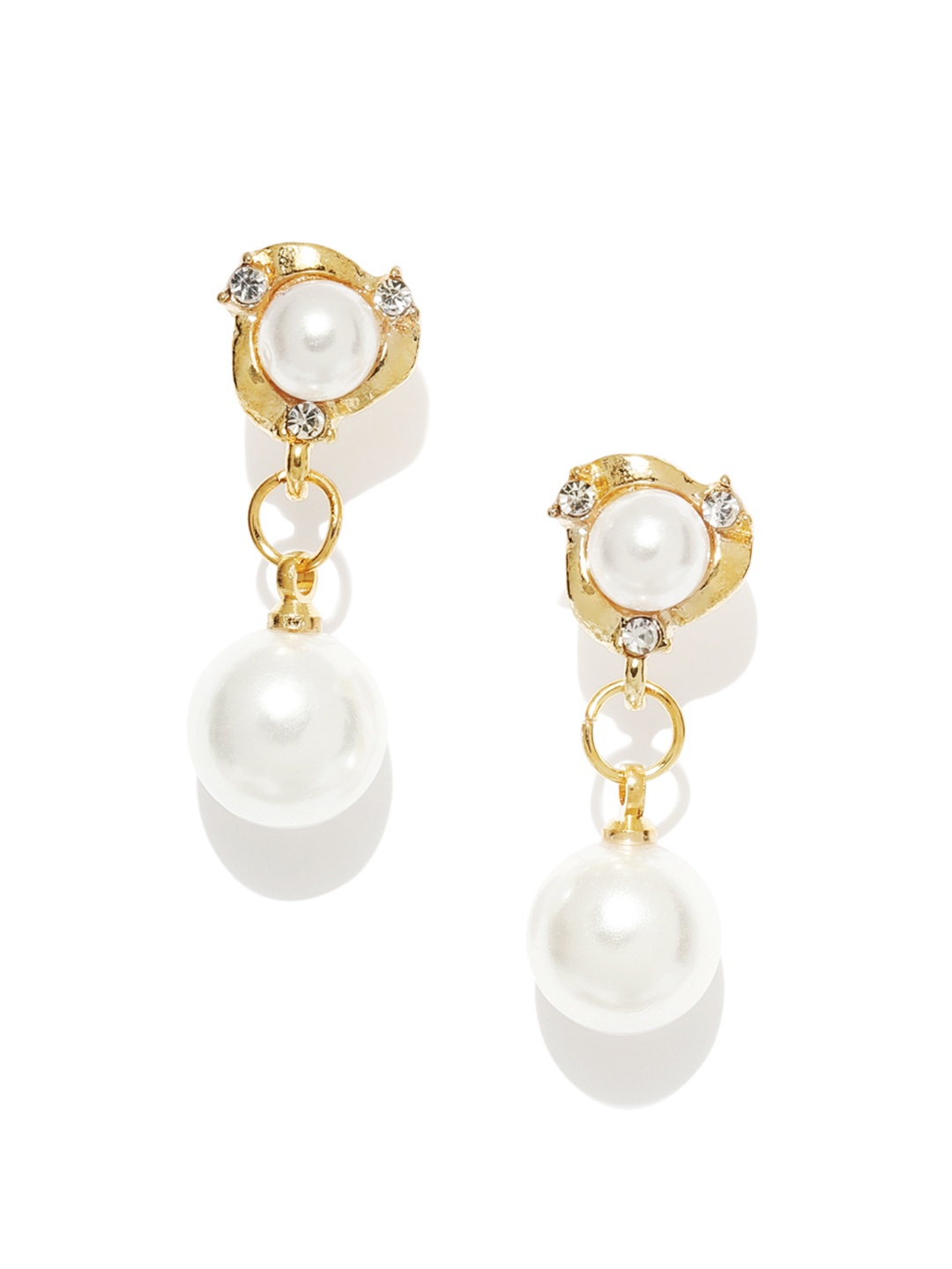 

OOMPH Gold-Toned & White Spherical Drop Earrings