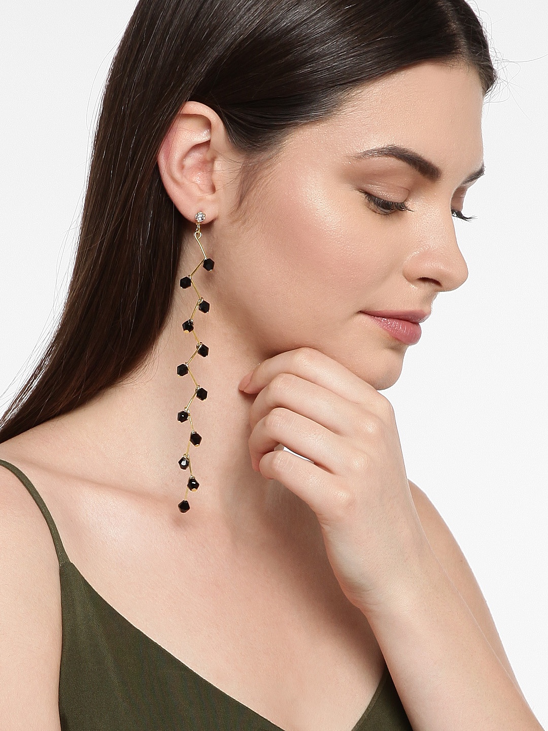 

OOMPH Gold-Toned & Black Contemporary Drop Earrings