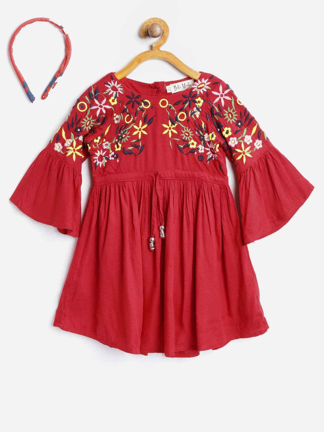 

Bella Moda Girls Red Embroidered Fit and Flare Dress