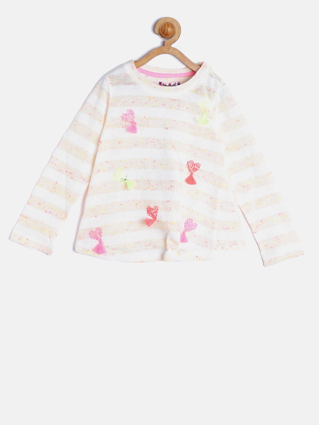 

Nauti Nati Girls Off-White & Peach-Coloured Striped Pullover