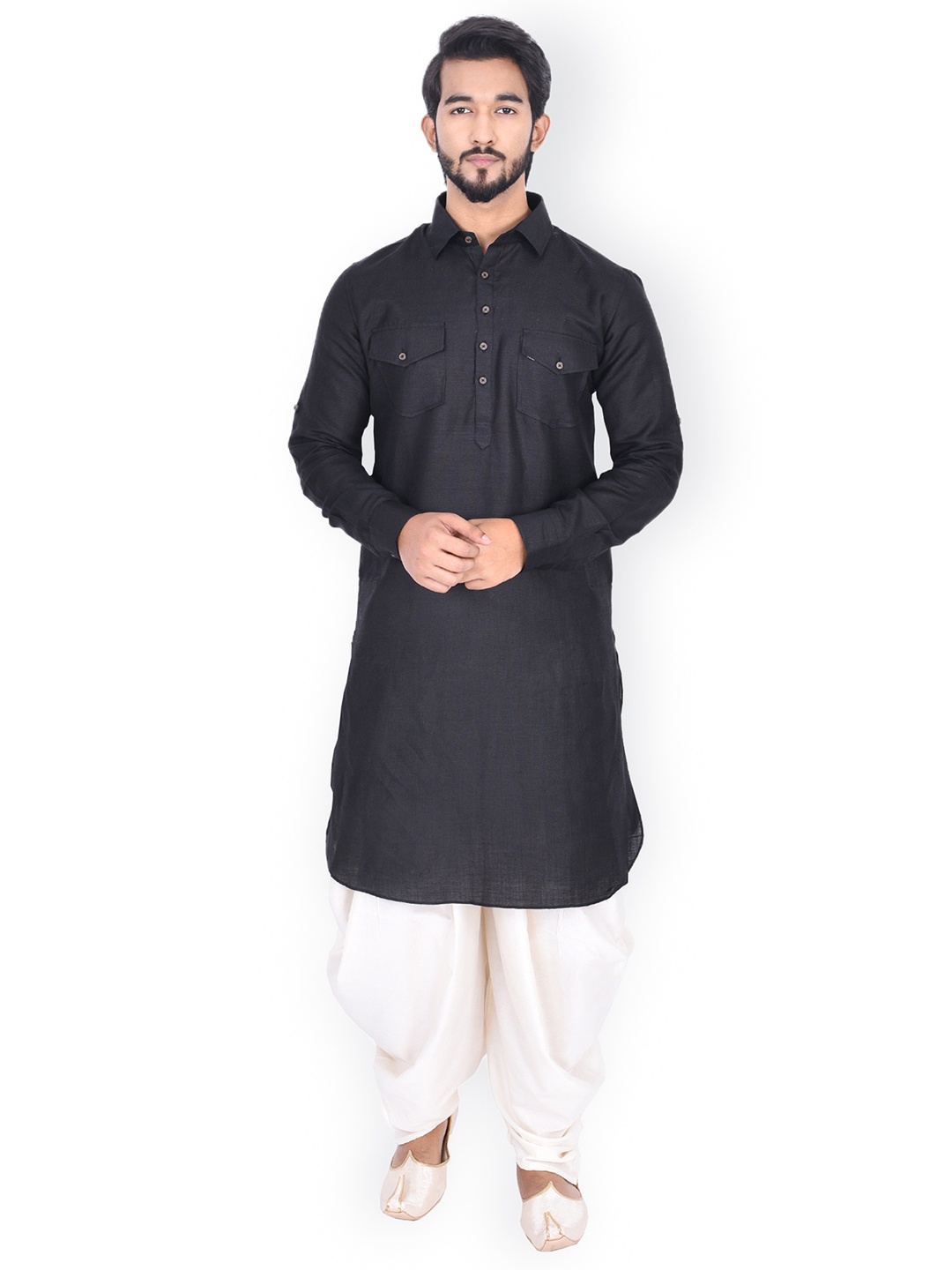 

Manyavar Men Black Solid Pathani Kurta