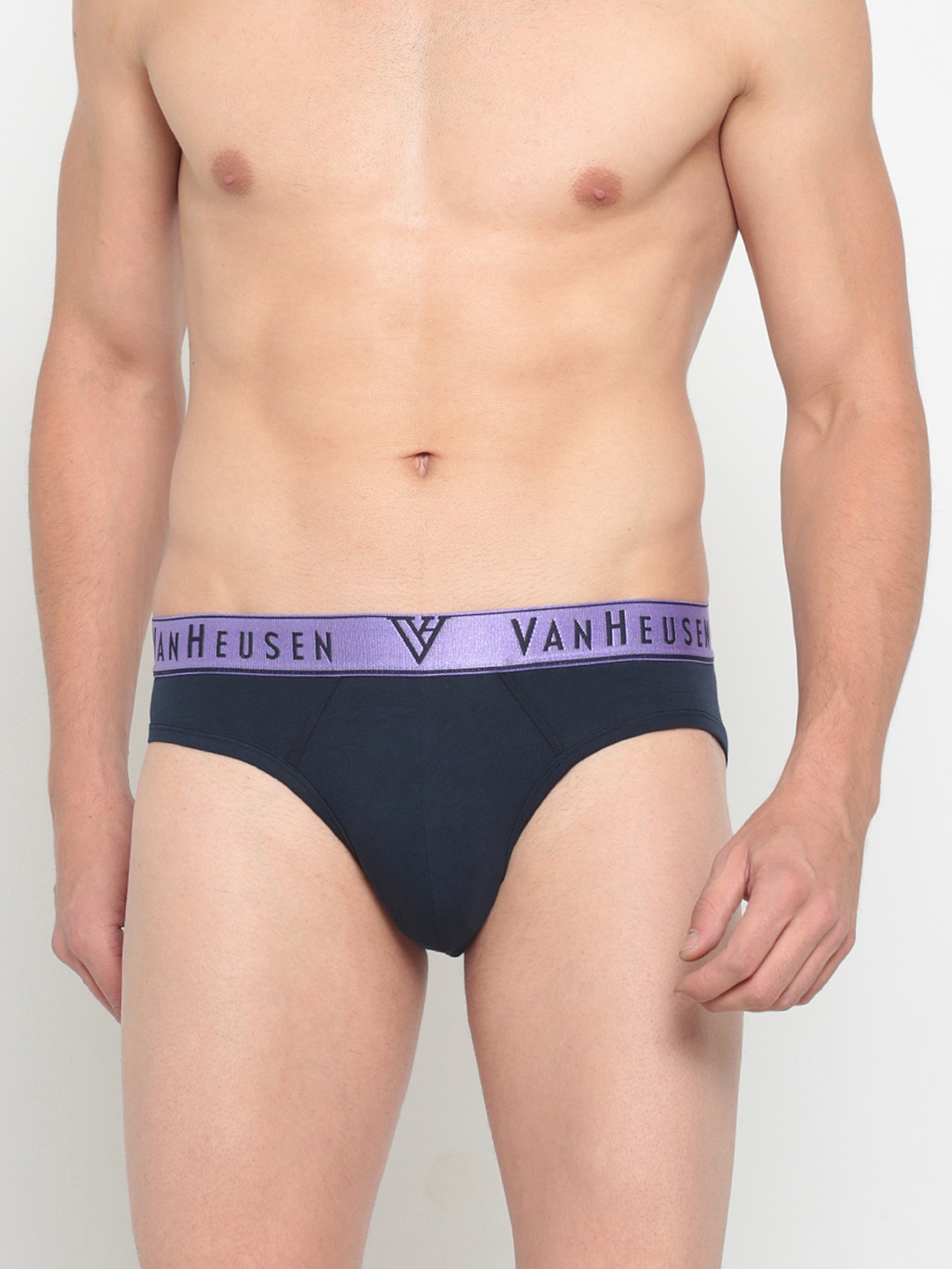

Van Heusen Men Solid Colour Fresh Elasticized Waistband Briefs, Navy blue