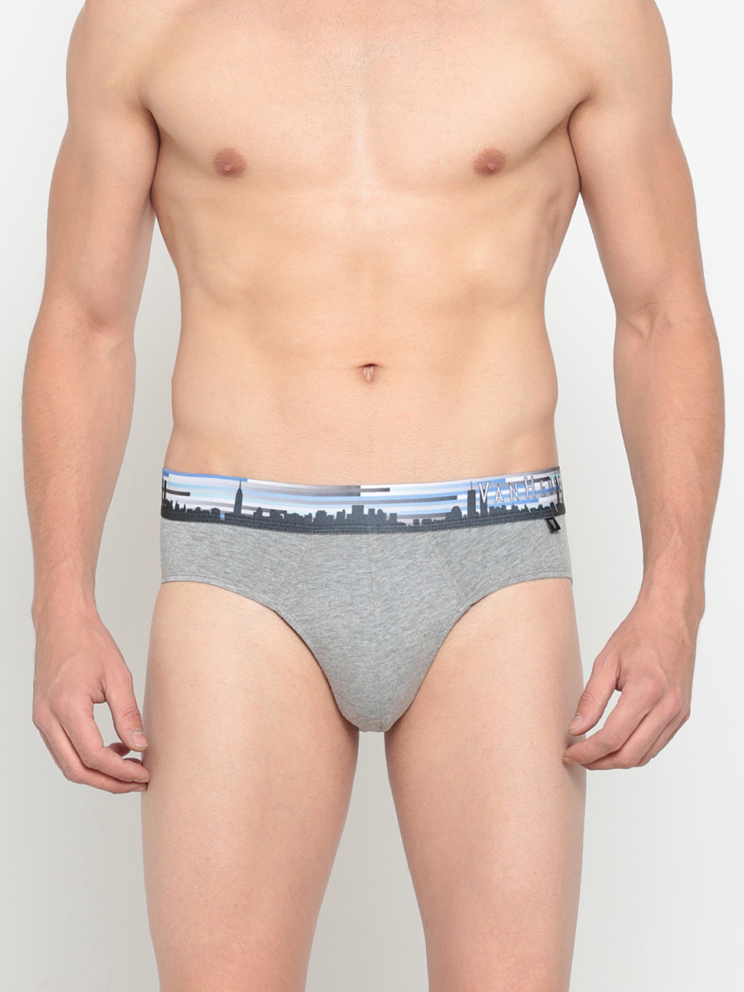 

Van Heusen Men Solid Colour Fresh Digitally Printed Waistband Brief, Grey melange