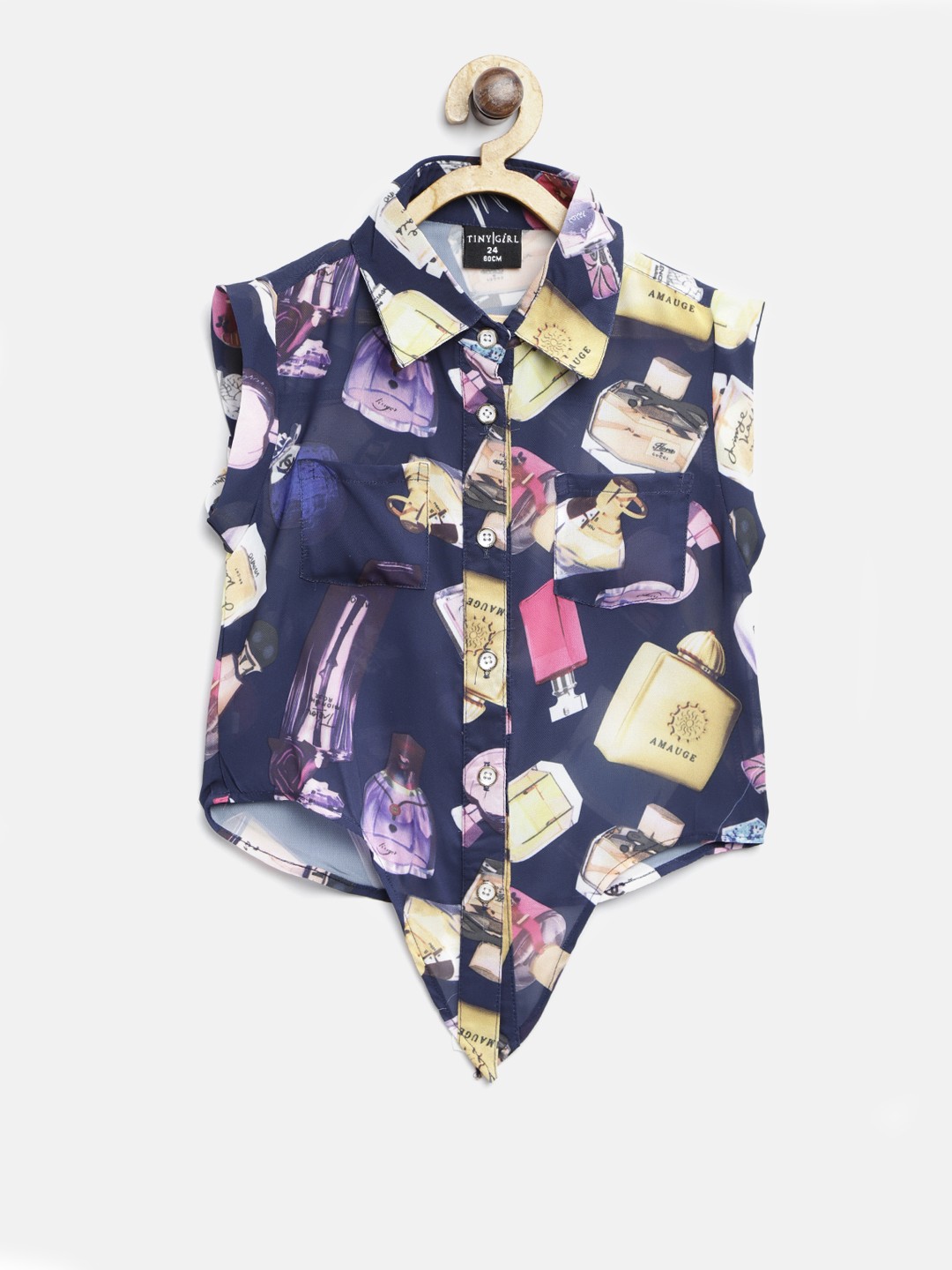 

Tiny Girl Navy Blue & Mustard Yellow Regular Fit Printed Casual Shirt