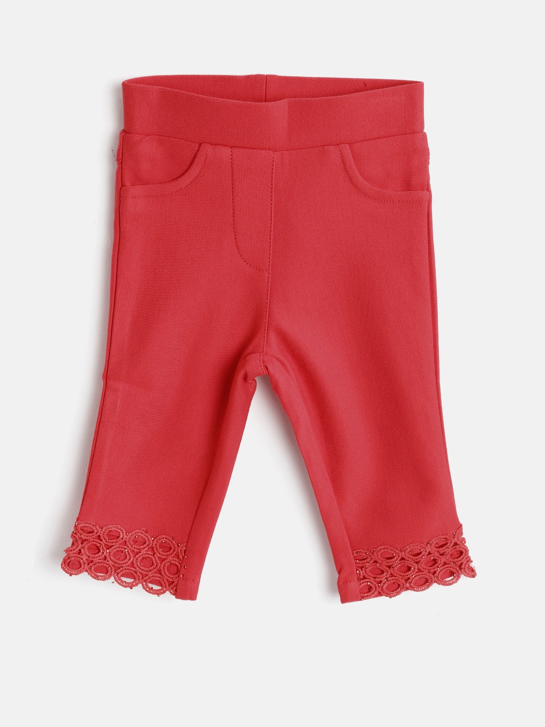 

Tiny Girl Red Solid Regular Fit Treggings