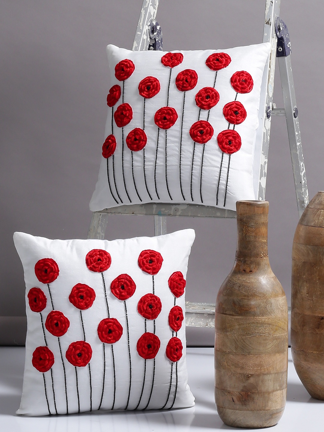 

Alina decor Off-White Set of 2 Floral Square Cushion Covers