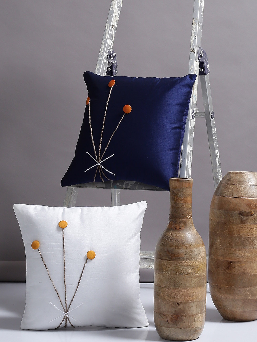

Alina decor Navy Blue & Off White Set of 2 Solid Square Cushion Covers