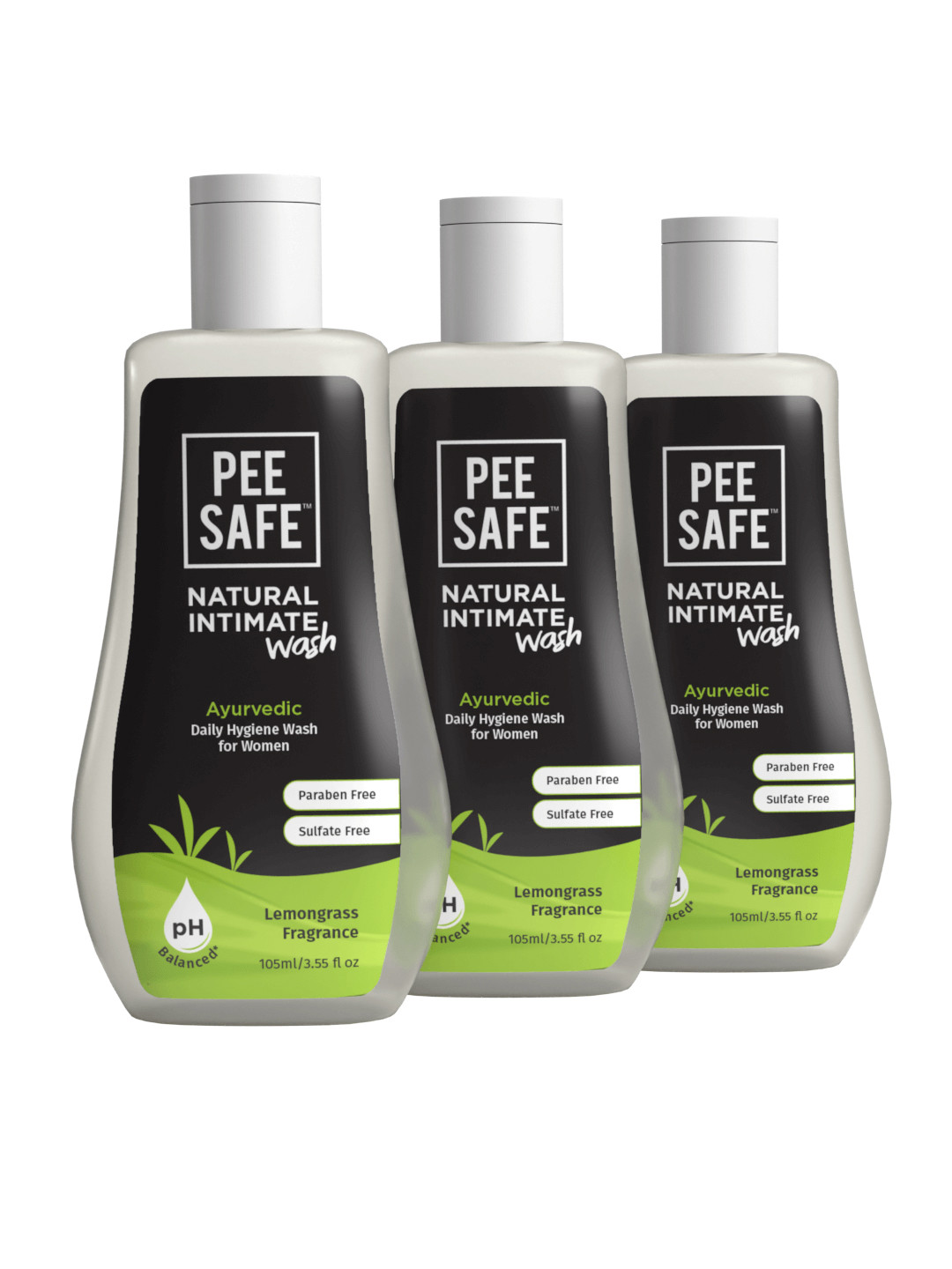 

PEESAFE Set of 3 Natural Intimate Wash For Women 105 ml, Green