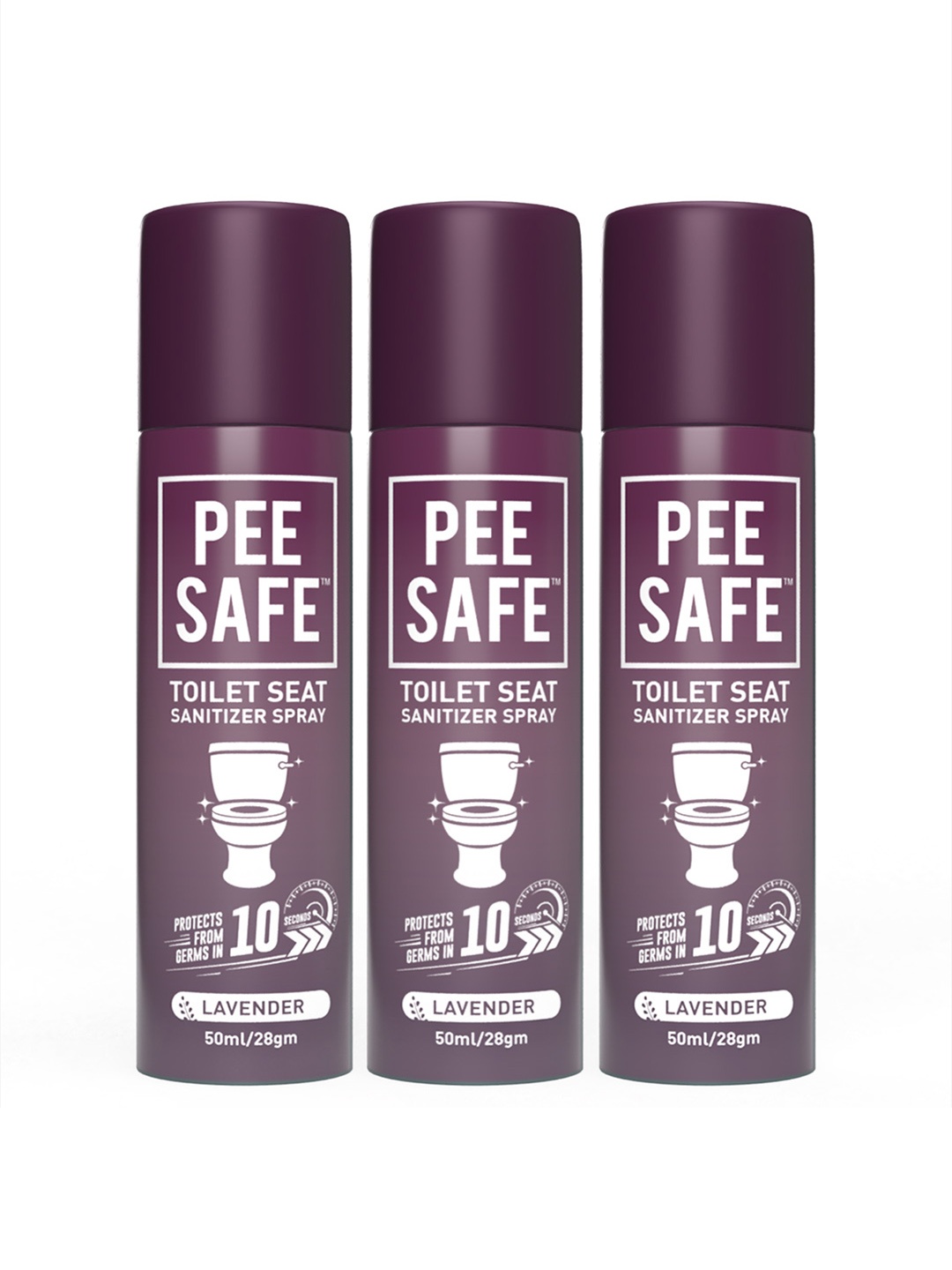 

PEESAFE Set of 3 Toilet Seat Sanitizer Spray - Lavender 50 ml, Purple