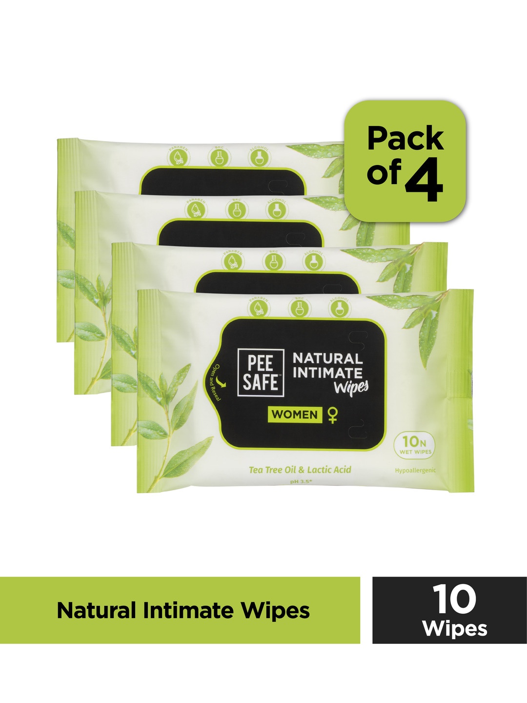 

PEESAFE Set of 4 Women Natural Intimate Wipes, White