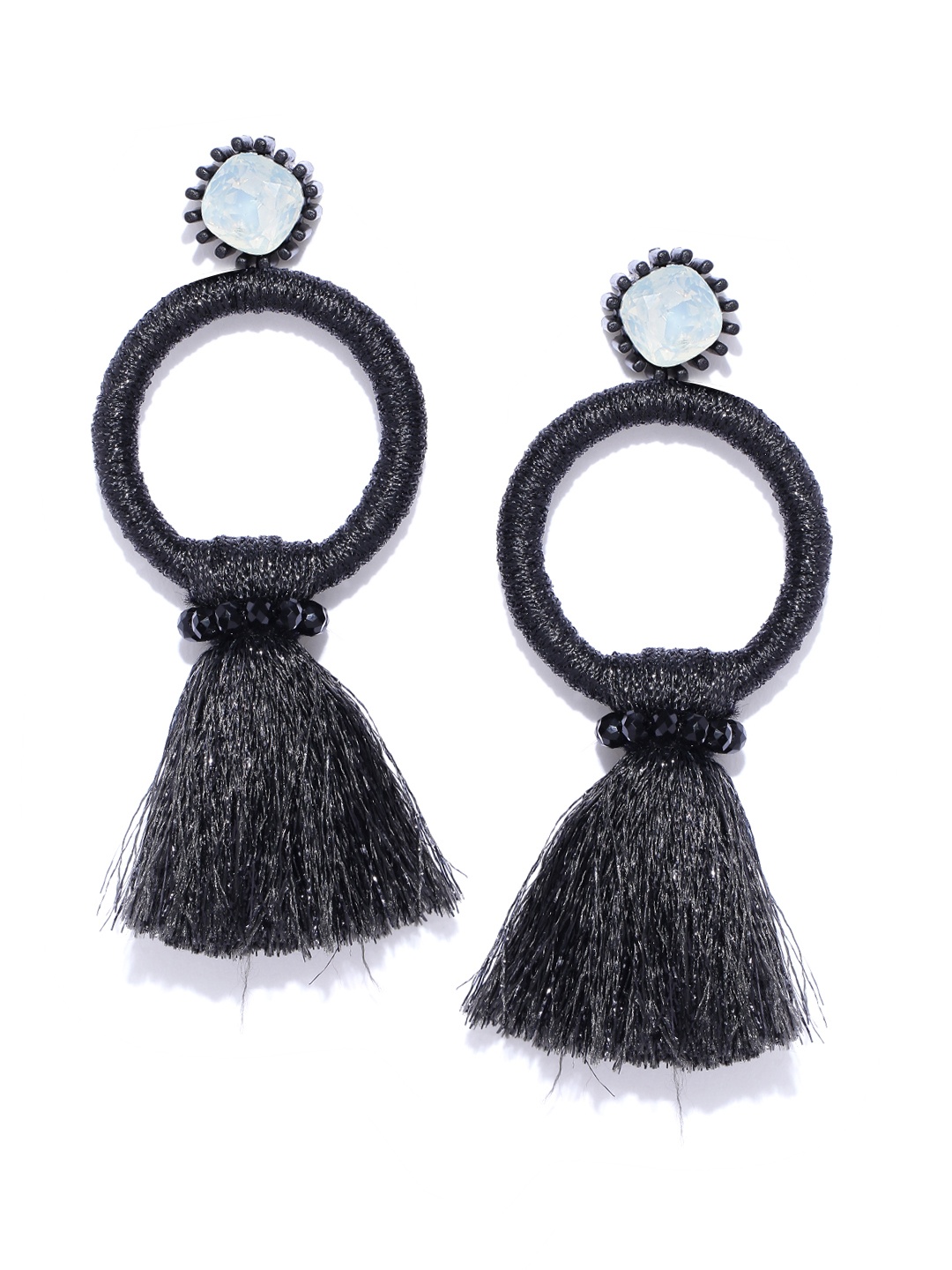 

Jewels Galaxy Black Handcrafted Tasselled Contemporary Drop Earrings