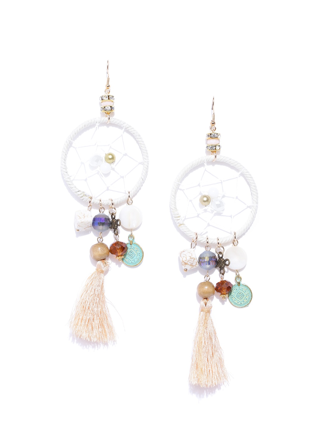 

Jewels Galaxy Off-White & Beige Gold-Plated Handcrafted Contemporary Drop Earrings