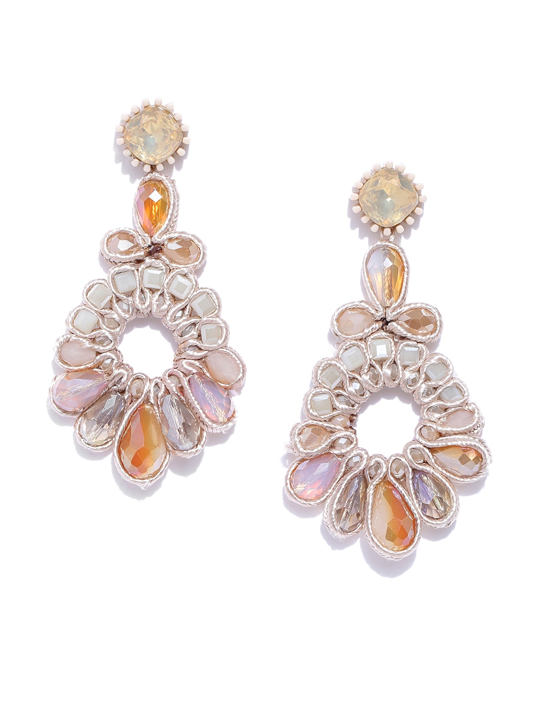 

Jewels Galaxy Off-White & Beige Handcrafted Contemporary Drop Earrings