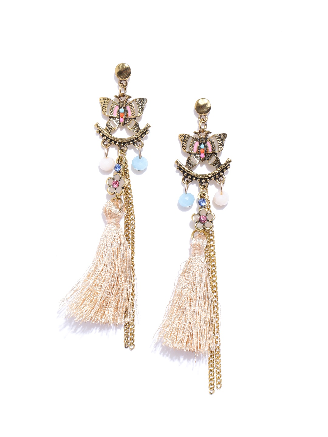 

Jewels Galaxy Beige Antique Gold-Plated Handcrafted Contemporary Drop Earrings