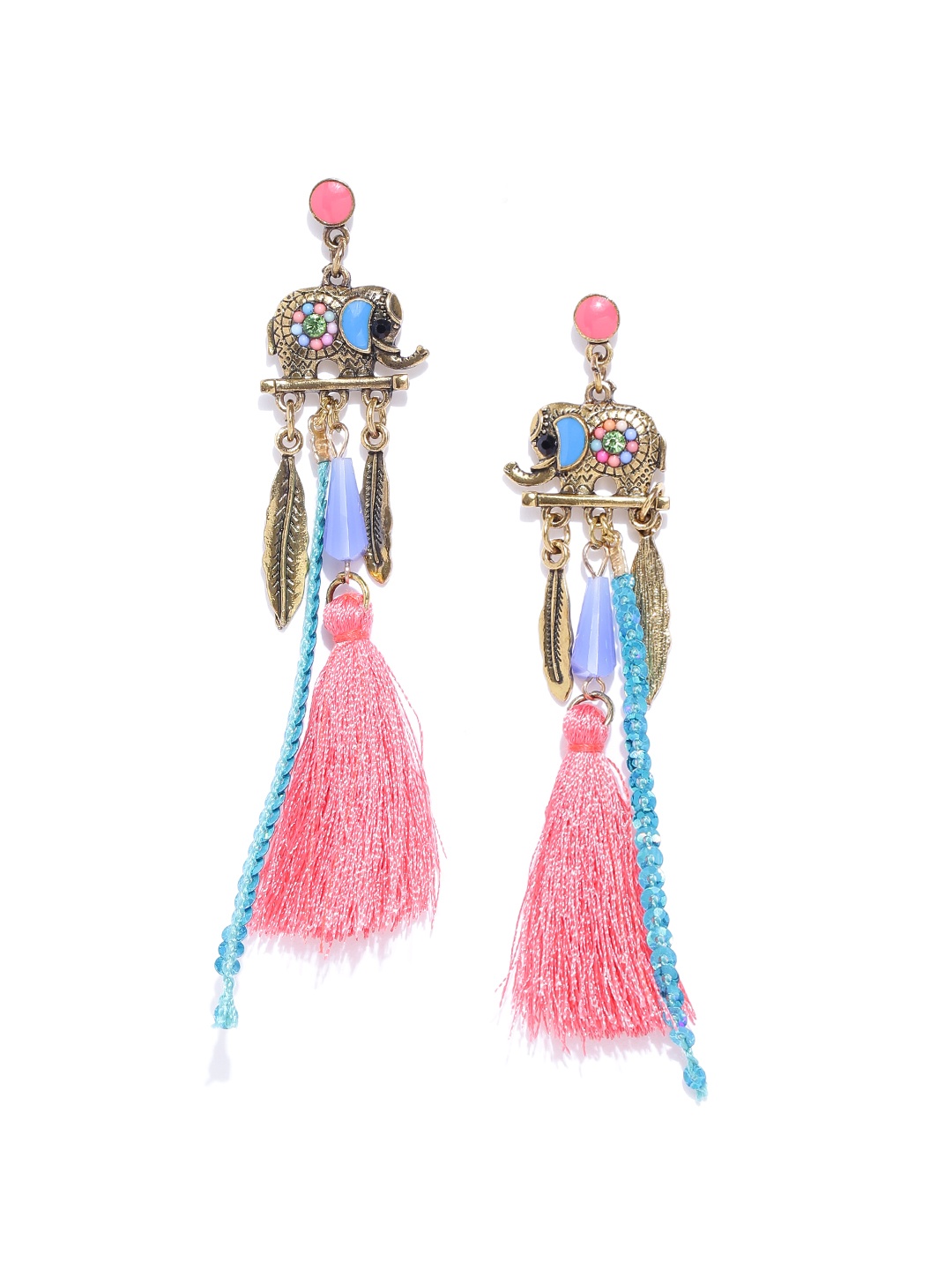 

Jewels Galaxy Pink & Blue Antique Gold-Plated Handcrafted Contemporary Drop Earrings