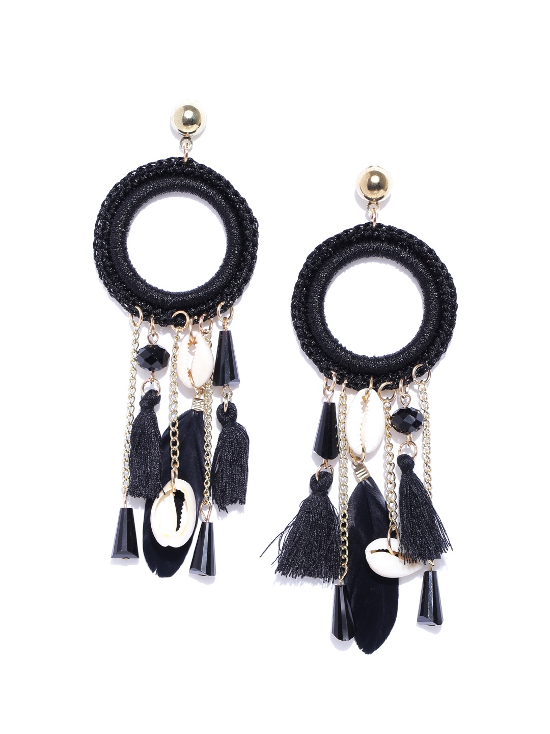 

Jewels Galaxy Black Gold-Plated Handcrafted Tasselled Contemporary Drop Earrings