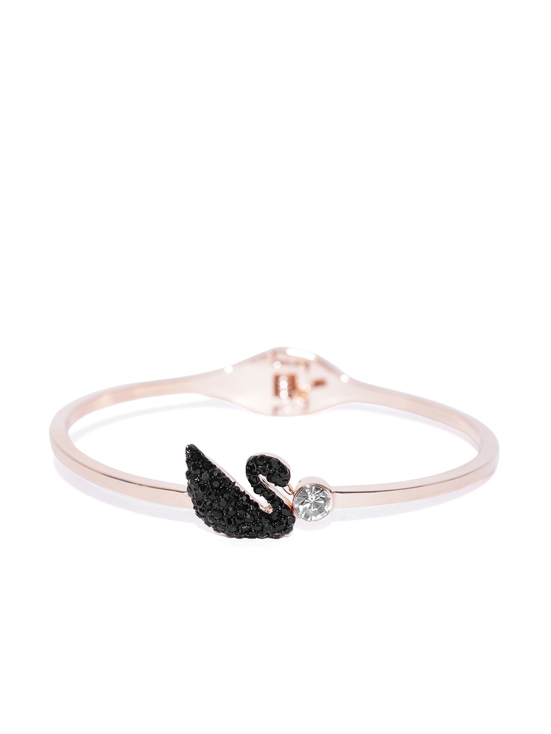 

Jewels Galaxy Black Rose Gold-Plated Swan-Shaped Stone-Studded Handcrafted Cuff Bracelet