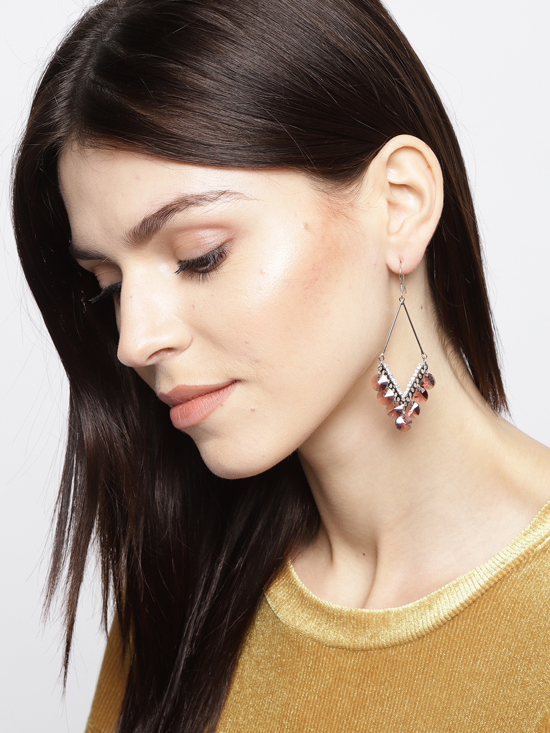 

Jewels Galaxy Purple Silver-Plated Beaded Handcrafted Diamond Shaped Drop Earrings