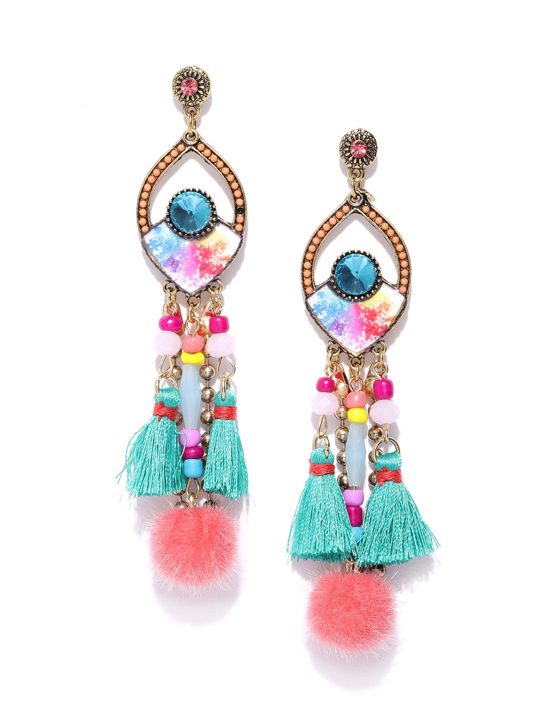

Jewels Galaxy Multicoloured Gold-Plated Handcrafted Drop Earrings, Multi