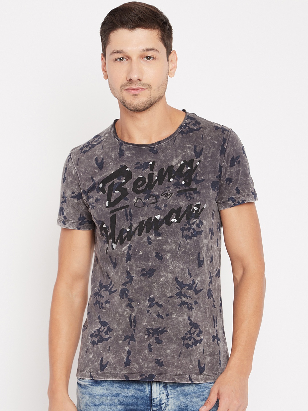 

Being Human Men Charcoal Grey Printed Round Neck Pure Cotton T-shirt