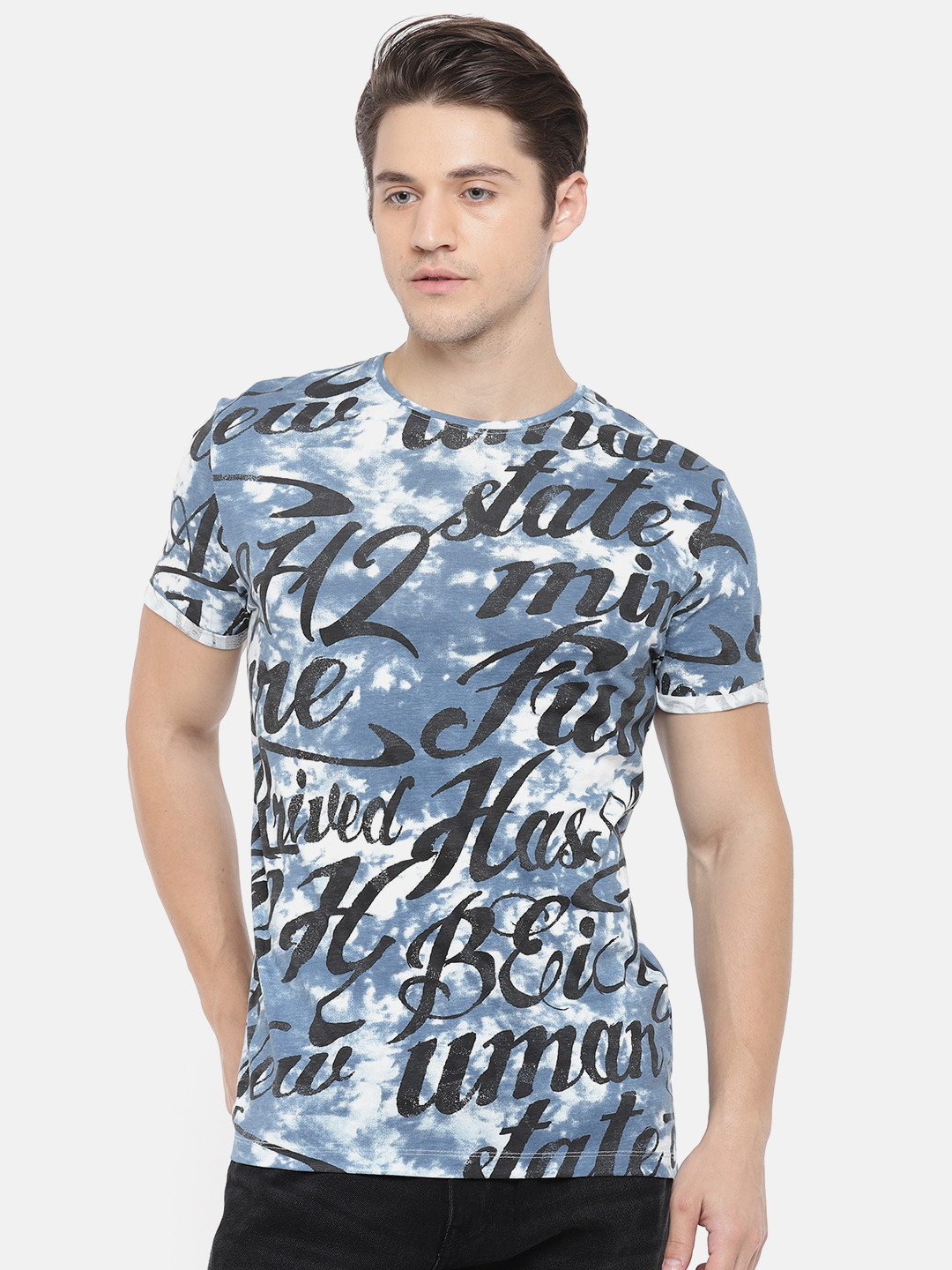 

Being Human Men Blue Printed Round Neck Pure Cotton T-shirt