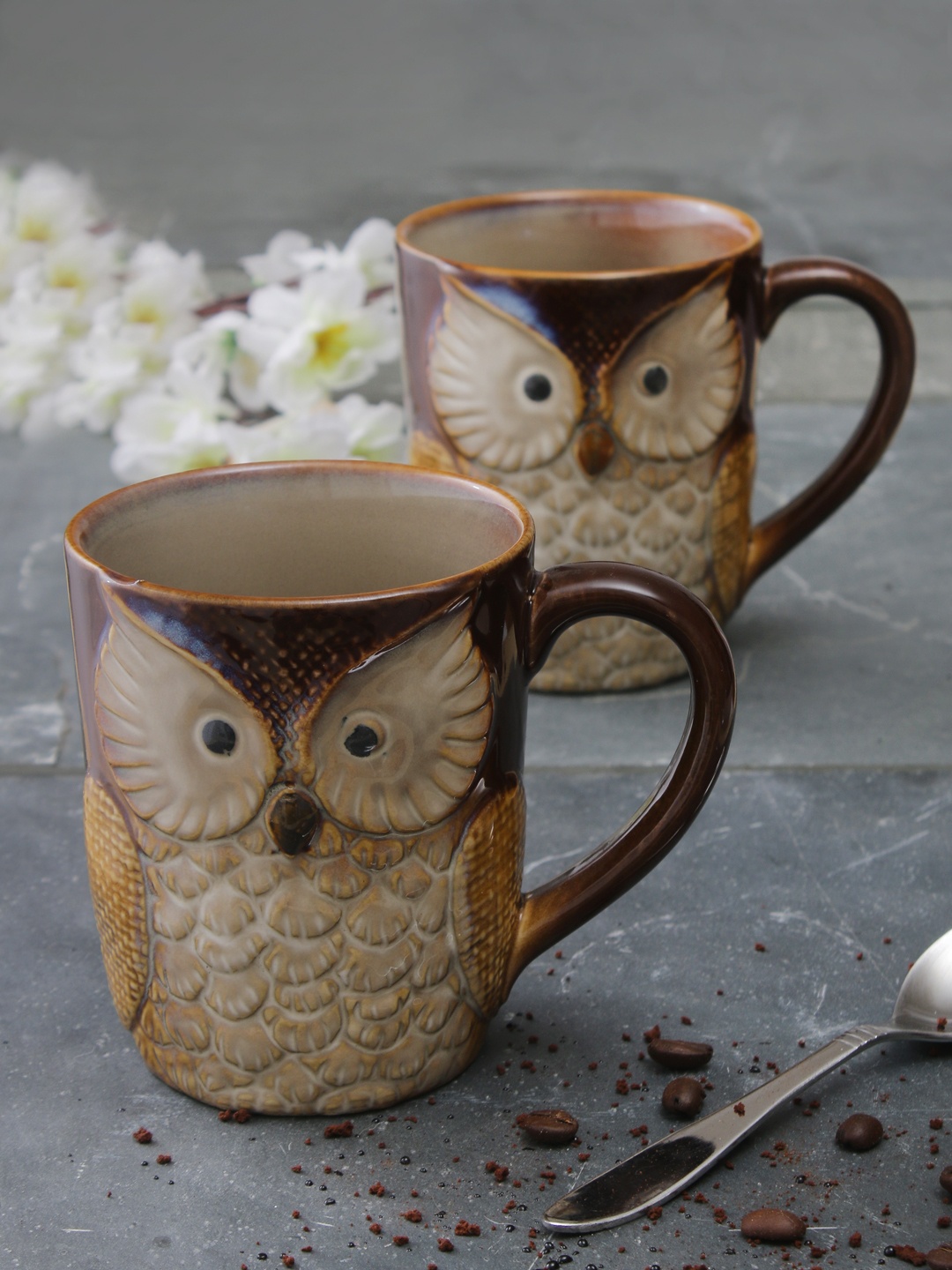 

OddCroft Coffee Brown & Beige 2-Pieces Textured Ceramic Cups Set