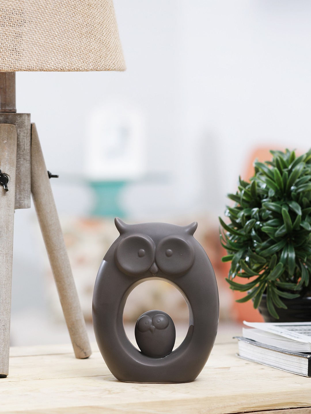 

OddCroft Grey Momma & Me Owl Curio Showpieces, Charcoal